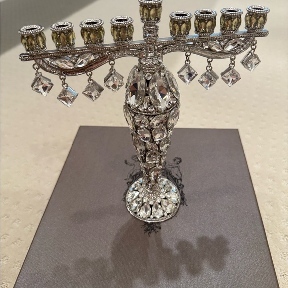 Olivia Riegel Crystal Roxbury Menorah Silver Tone Judaica Decor w/ Box - Picture 5 of 8